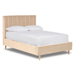 Solara Vertical Paneled Fabric Bed Base Only 4FT Small Double- Verlour Ivory