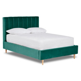 Solara Vertical Paneled Fabric Bed Base Only 4FT6 Double- Verlour Deep Teal