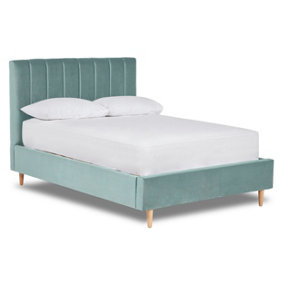 Solara Vertical Paneled Fabric Bed Base Only 4FT6 Double- Verlour Sky Blue