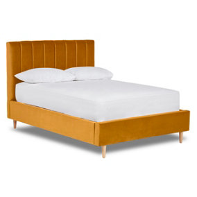 Solara Vertical Paneled Fabric Bed Base Only 5FT King- Verlour Mustard