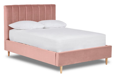 Solara Vertical Paneled Fabric Bed Base Only 6FT Super King- Verlour Baby Pink