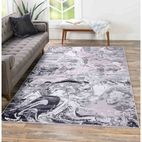 Solarius Modern Grunge Marbling Abstract Area Rugs Silver 120x170 cm
