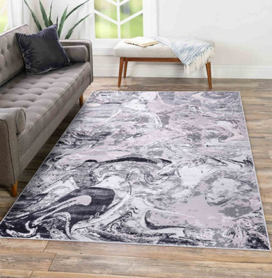 Solarius Modern Grunge Marbling Abstract Area Rugs Silver 200x290 cm