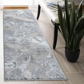 Solarius Modern Grunge Marbling Abstract Area Rugs Silver 60x220 cm