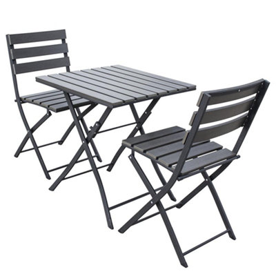 Solback 3 Piece Polywood Table and Chair Bistro Set - Grey | DIY at B&Q