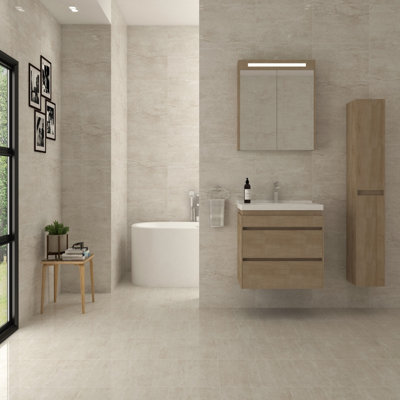 Soleil Beige Glossy Travertine Effect 100mm x 100mm Ceramic Wall Tile SAMPLE