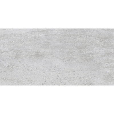 Soleil Light Grey Glossy Travertine Effect 100mm x 100mm Ceramic Wall Tile SAMPLE