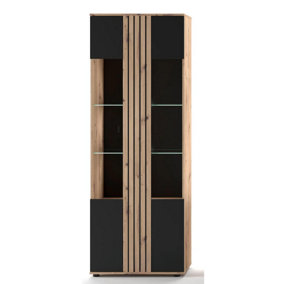 Soleo 12 Tall Display Cabinet in Oak Artisan & Black - 720mm x 2030mm x 380mm - Sleek Display with Optional Lighting