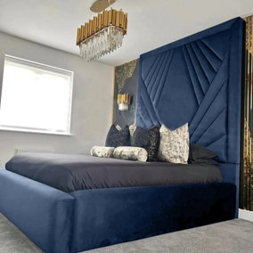 Solia Plush Velvet Blue Bed Frame