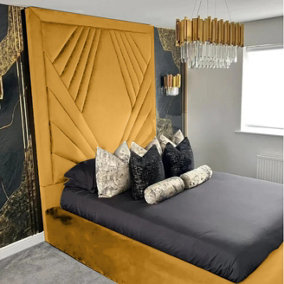 Solia Plush Velvet Mustard Bed Frame