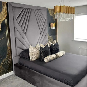 Solia Plush Velvet Silver Bed Frame