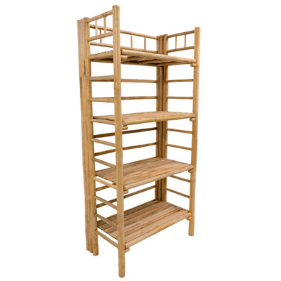Solid 4-Tier Bamboo Wood Bookcase Modern Design Style Living Room