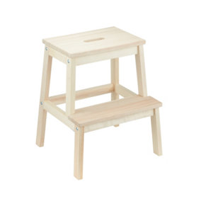 Solid Aspen Wood 2-Step Stool Natural Wooden Step Ladder Decorative Scandi Utility For Home Office & Garden