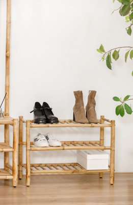 Solid Bamboo Wood Shoe Rack Exotic Boho Entryway