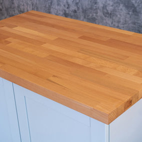 Solid Beech Worktop 3m x 620mm x 38mm - Premium Solid Wood Kitchen Countertop - Real Beech Timber Stave Worktops.