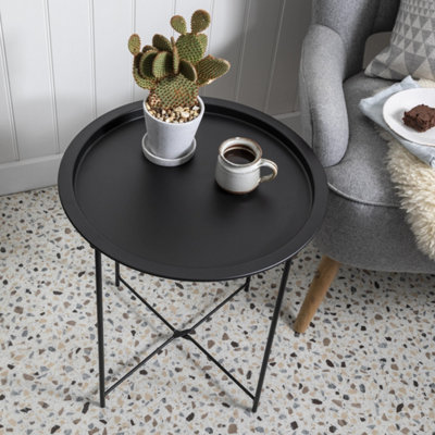 Solid Black Metal Side Tray Table
