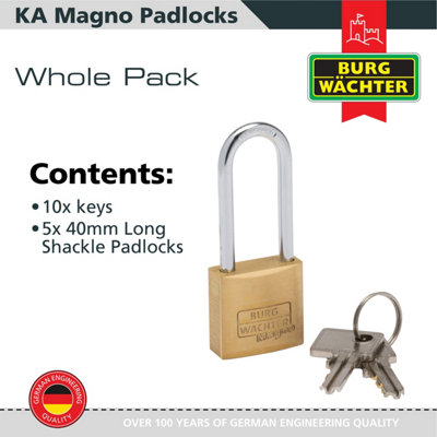 Solid Brass Body 40mm Long Shackle Keyed alike Padlock Long Shackle (5 in a box) - 4