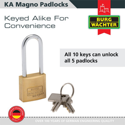 Solid Brass Body 40mm Long Shackle Keyed alike Padlock Long Shackle (5 in a box) - 6