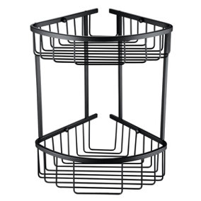 Solid Brass Double Tier Corner Black Shower Basket