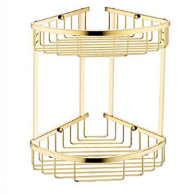 Solid Brass Double Tier Corner Gold Shower Basket