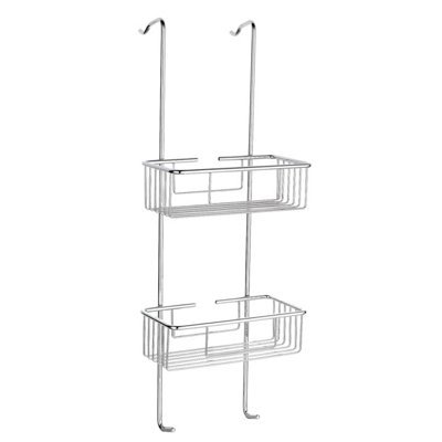 Solid Brass Double Tier Rectangular Chrome Wire Shower Basket Caddy