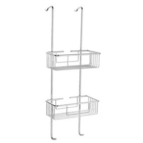 Solid Brass Double Tier Rectangular Chrome Wire Shower Basket Caddy