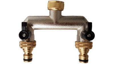 solid brass garden watering tap  2 way tap splitter/manifold with valves+universal hose connection