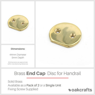Solid Brass Handrail End Cap Disc 44mm - Single Unit