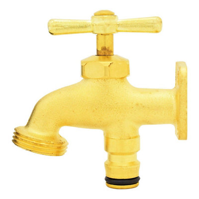 Solid Brass Hose End Tap - Fix to vertical surface - Can Be Used As Any Normal Tap Having a 3 4" Threaded Outlet - Wall Mountable