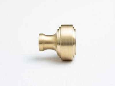 Solid Brass Kitchen Pull Handles & Knobs Stepped Design Satin Brass