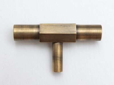 Solid Brass Kitchen Pull Handles with Hexagonal Ends - Antique Brass