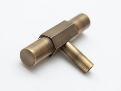 Solid Brass Kitchen Pull Handles with Hexagonal Ends - Antique Brass
