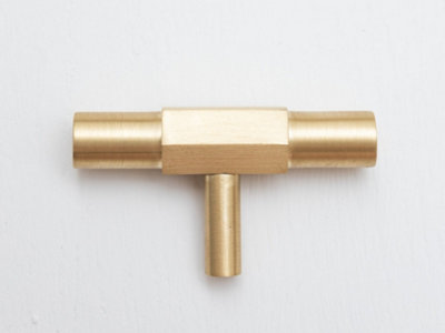 Solid Brass Kitchen Pull Handles with Hexagonal Ends - Satin Brass