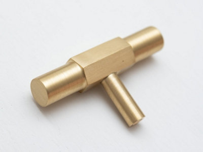 Solid Brass Kitchen Pull Handles with Hexagonal Ends - Satin Brass