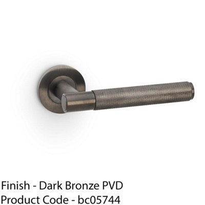 SOLID BRASS Knurled Door Handle Set - Dark Bronze Straight Lever On Round Rose