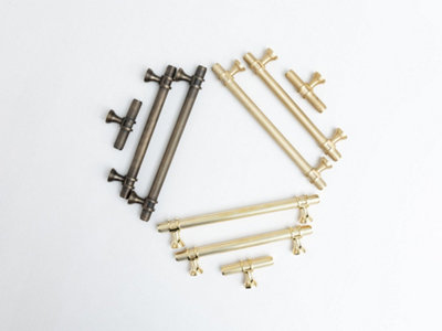 Solid Brass Knurled Kitchen Pull Handles & Knobs Satin Brass TBAR