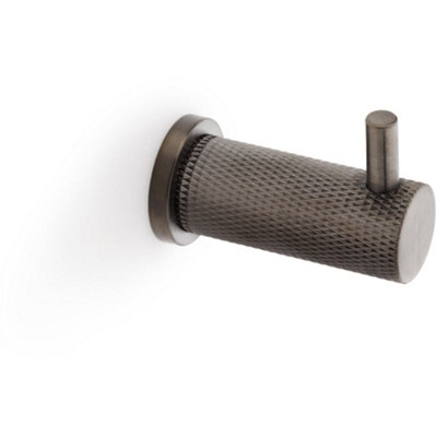 SOLID BRASS Knurled Single Robe Coat Hook - Wall Mounted Holder - Dark Bronze