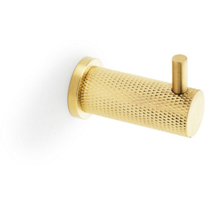 SOLID BRASS Knurled Single Robe Coat Hook - Wall Mounted Holder - Satin ...