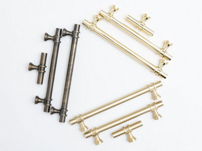 Solid Brass Plain Kitchen Pull Handles & Knobs Satin Brass TBAR