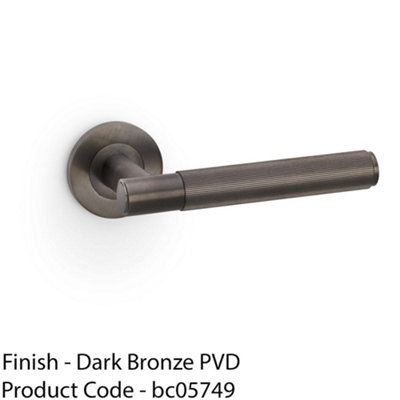 SOLID BRASS Reeded Door Handle Set - Dark Bronze Straight Lever On Round Rose