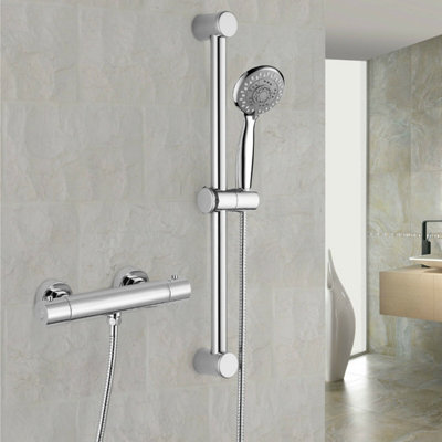 Solid Brass Slider Rail Shower Kit Thermostatic Valve Chrome + Easy Fit