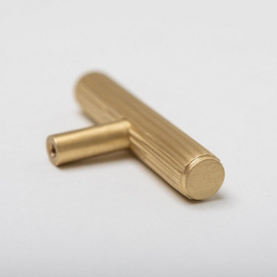 Solid Brass Straight Knurled Kitchen Pull Handles & Knobs - Satin Brass ...