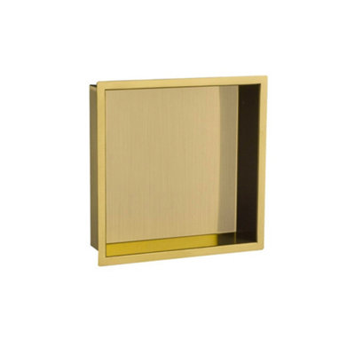 Solid Brass Wet Room Shower Niche Recessed Storage Shelf in Brushed Brass - 300x300mm