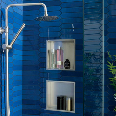 Solid Brass Wet Room Shower Niche Recessed Storage Shelf in Brushed Brass - 300x300mm