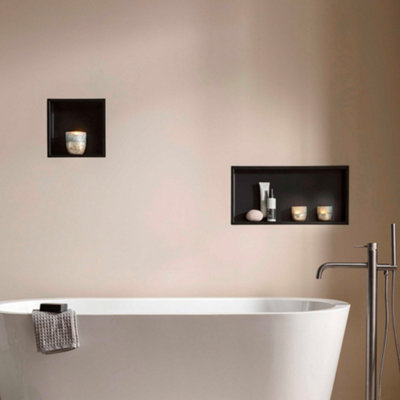 Solid Brass Wet Room Shower Niche Recessed Storage Shelf in Matt Black - 300x600mm
