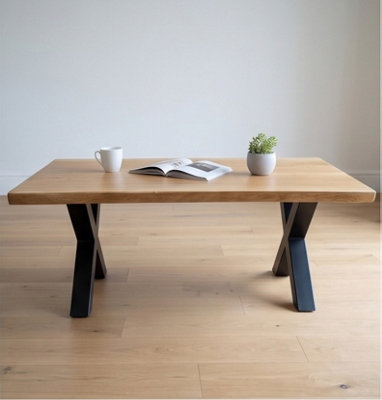 Solid French Oak Coffee Table 120x50cm, X Base, Natural Oil Finish