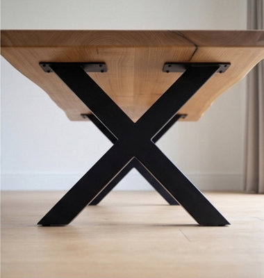 Solid French Oak Coffee Table 120x50cm, X Base, Natural Oil Finish