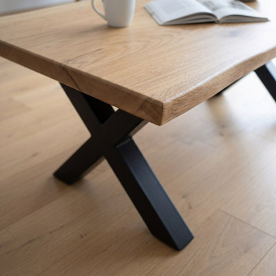 Solid French Oak Coffee Table 120x50cm, X Base, Natural Oil Finish