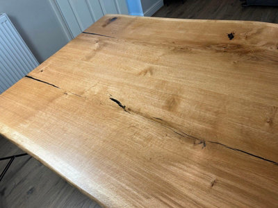 Solid French Oak Dining Table 280x110cm, Twin Triangle Steel Legs ...