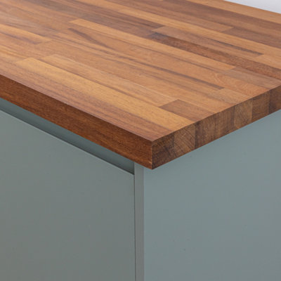 Solid Iroko Kitchen Worktop - 2000mm x 620mm x 27mm - Premium Wood Worktops 2m Iroko Wooden Timber Counter Tops, Wood Block Stave